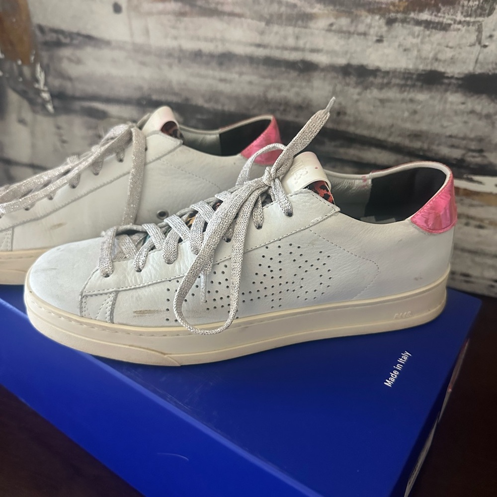 P448 White and Pink Women's Sneakers